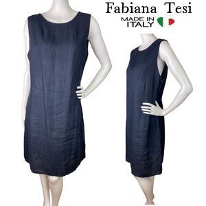 FABIANA TESI 100% Linen Navy Blue Mini Sheath Dress Sleeveless Women’s Sz Large
